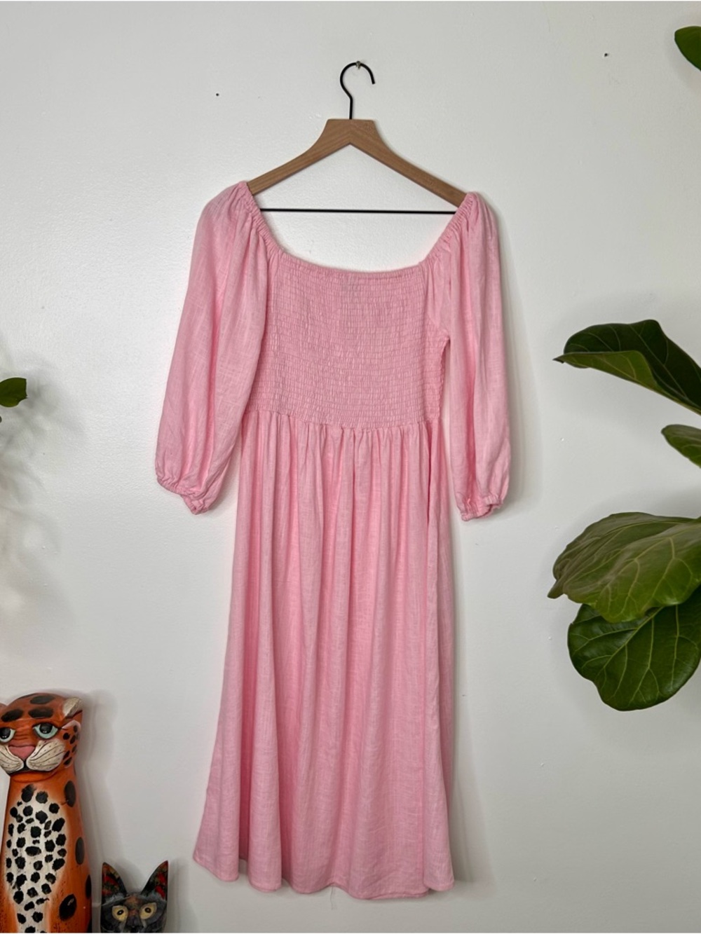 Petal & Pup Light Pink Smocked linen blend Midi Dress - Picture 6 of 9